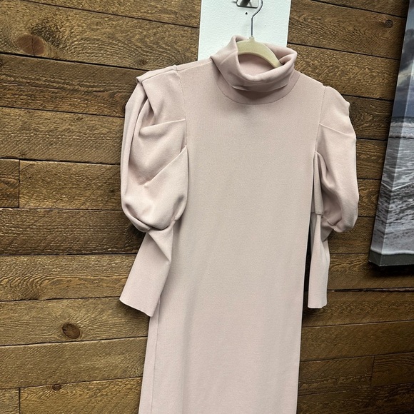 ZARA Puff Sleeve Mock Neck Midi Dress - Picture 3 of 6
